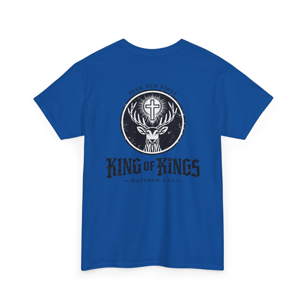 T-Shirt — "King of Kings" Christian Deer Cross Graphic Tee