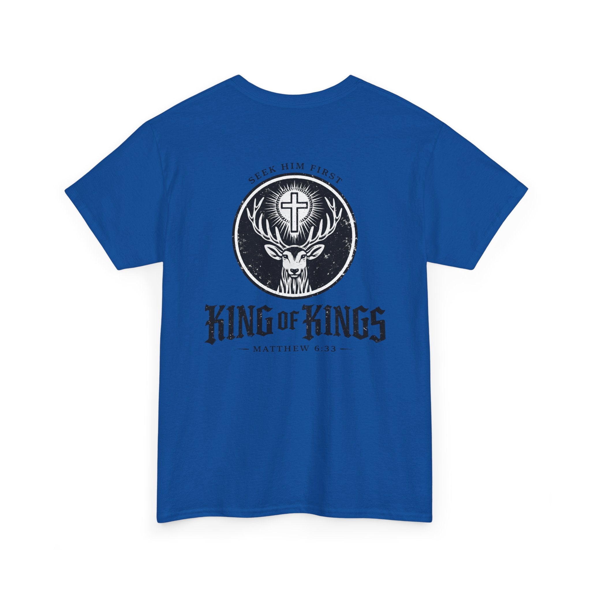 T-Shirt — "King of Kings" Christian Deer Cross Graphic Tee