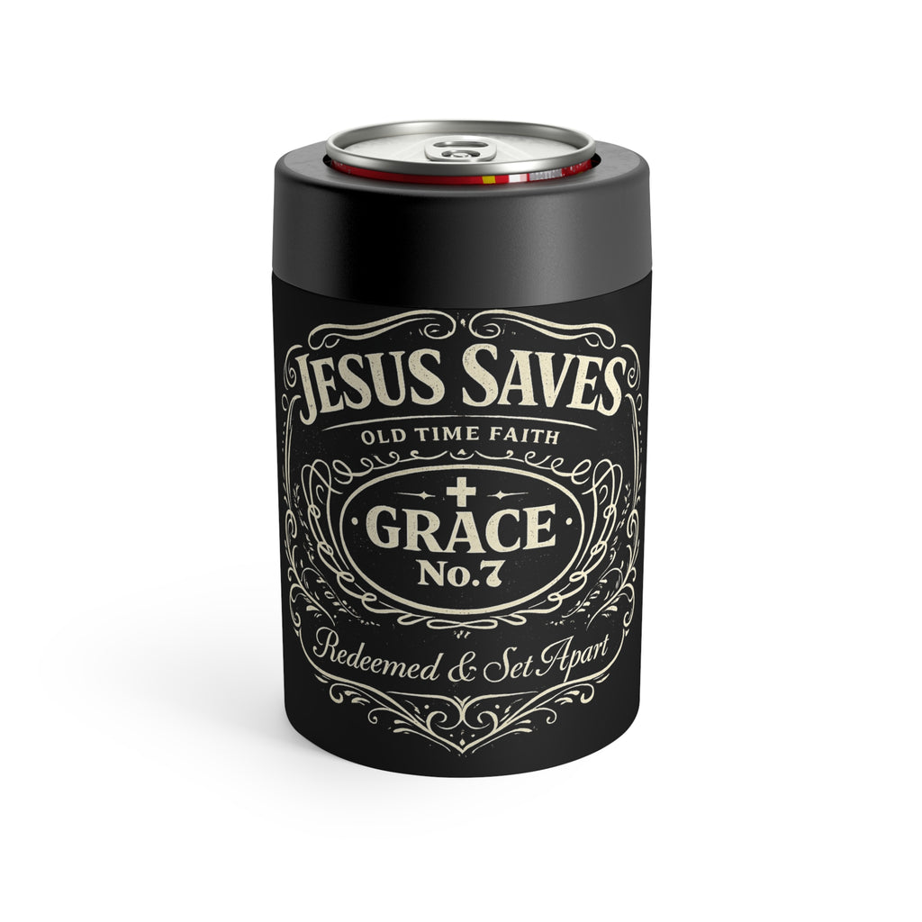 Jesus Saves Grace No.7 Insulated Can Cooler – Christian Faith Beverage Holder