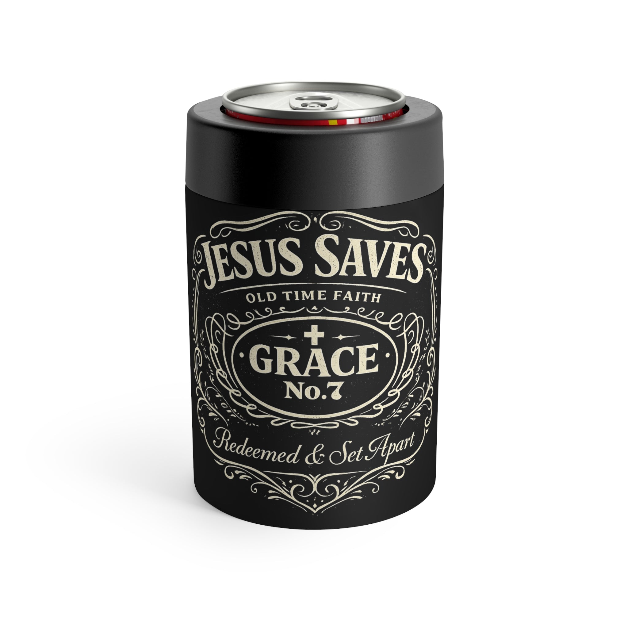 Jesus Saves Grace No.7 Insulated Can Cooler – Christian Faith Beverage Holder