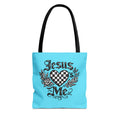 Religious Tote Bag — "Jesus Loves Me" Checkerboard Heart Design
