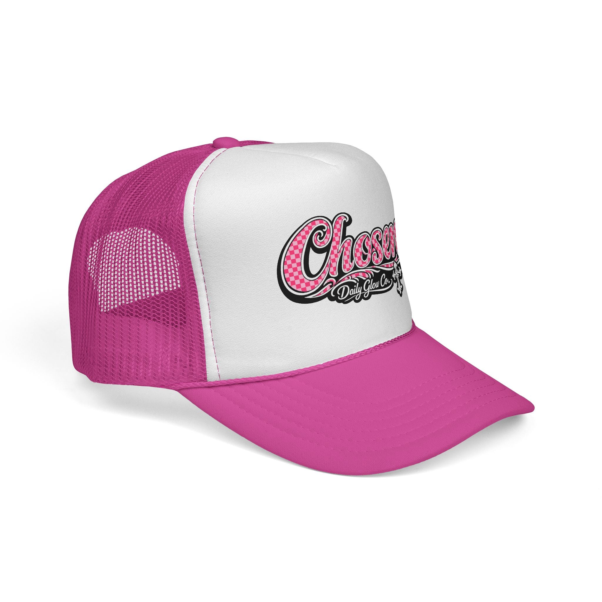 Chosen Trucker Cap — Pink Faith Script Logo Mesh Hat