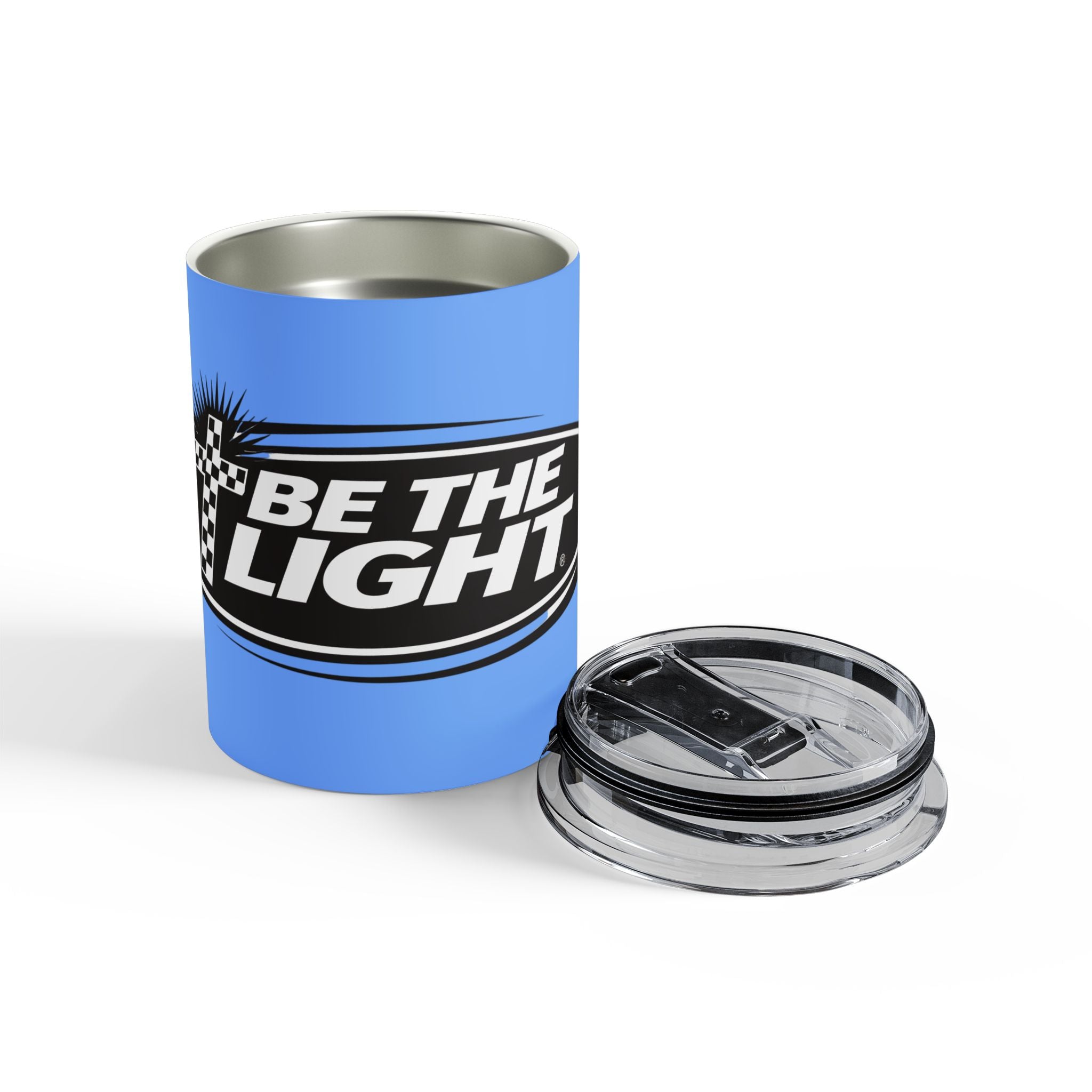 10oz Tumbler — "Be The Light" Inspirational Travel Mug (Blue)