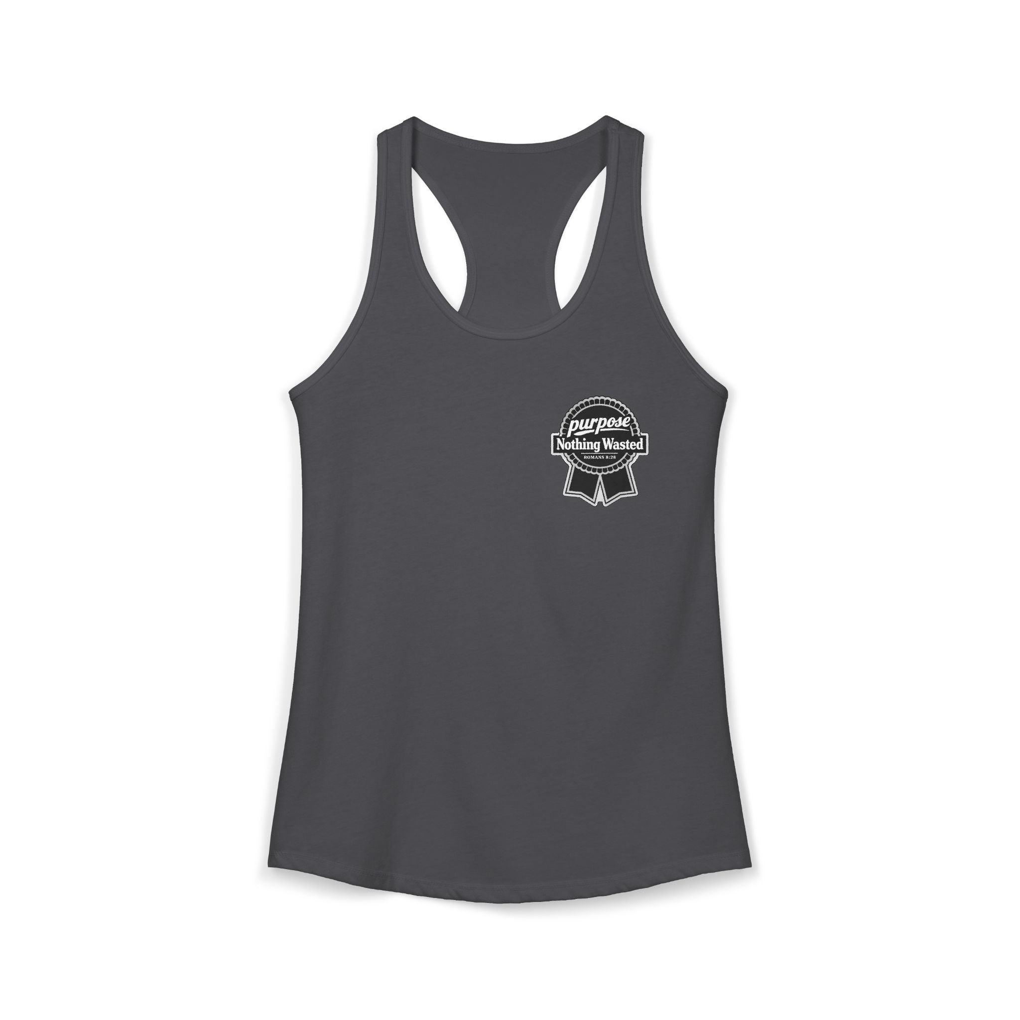 Christian Faith Script Racerback Tank — Purpose "Nothing Wasted" Badge Design