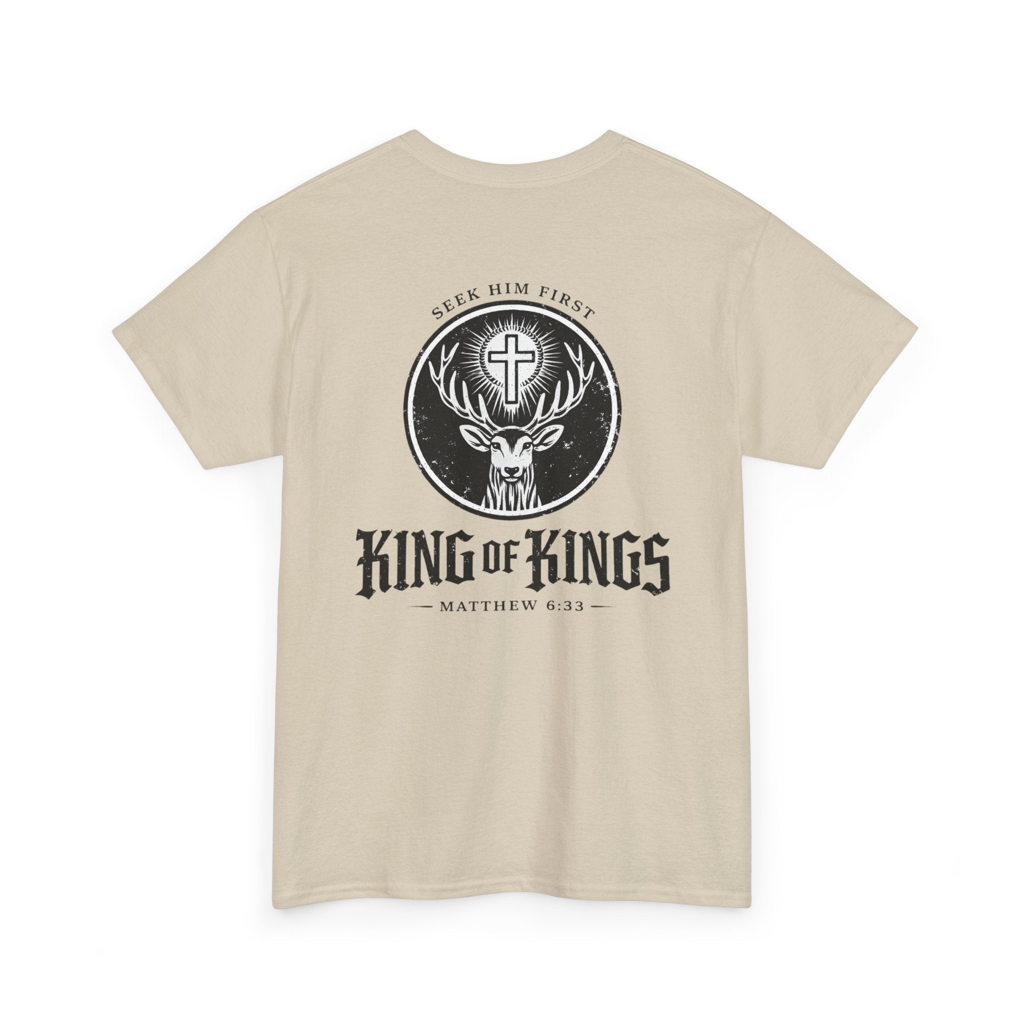 T-Shirt — "King of Kings" Christian Deer Cross Graphic Tee