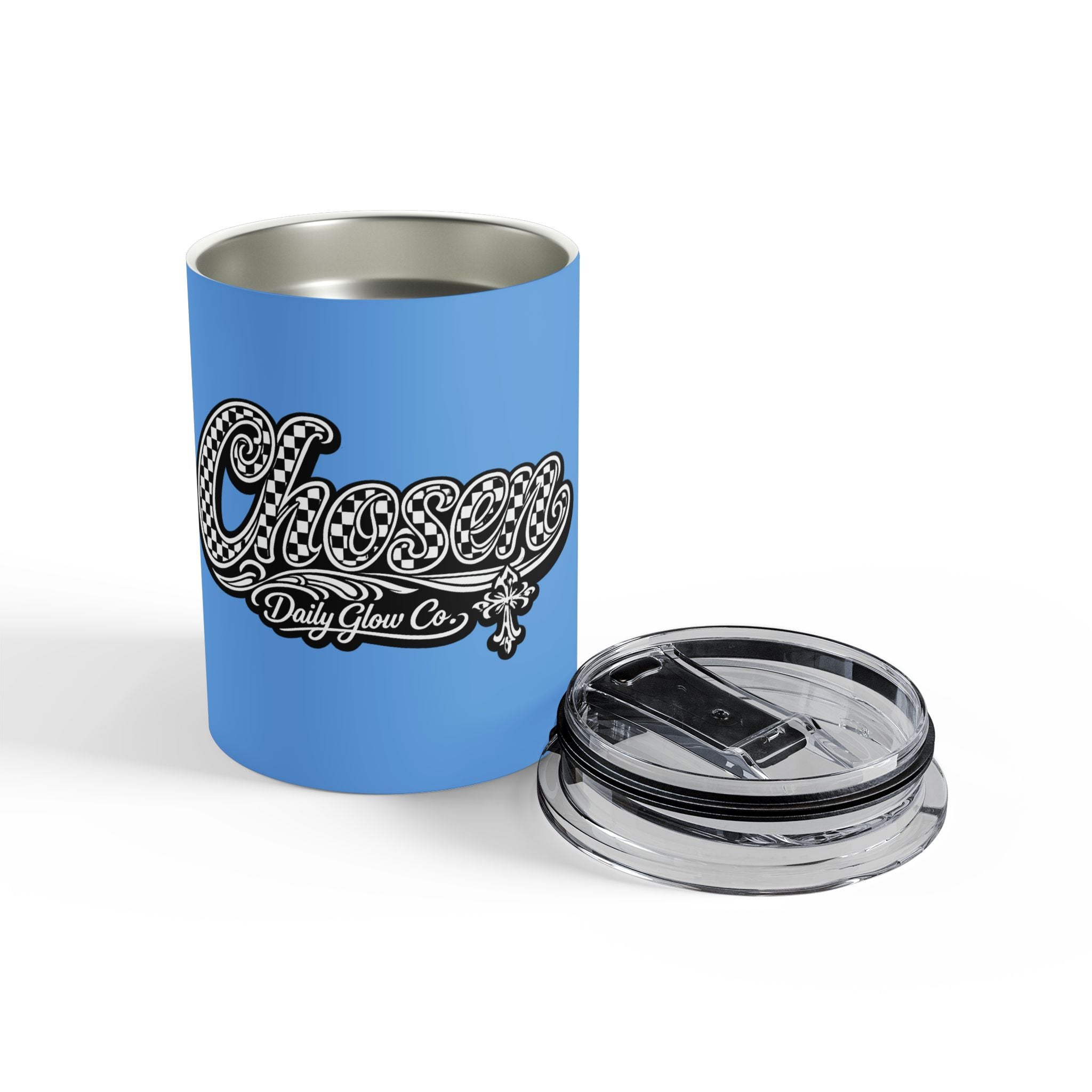 Retro Checkered Chosen Script Christian Travel Mug Tumbler 10oz | Christian Tumbler Mug