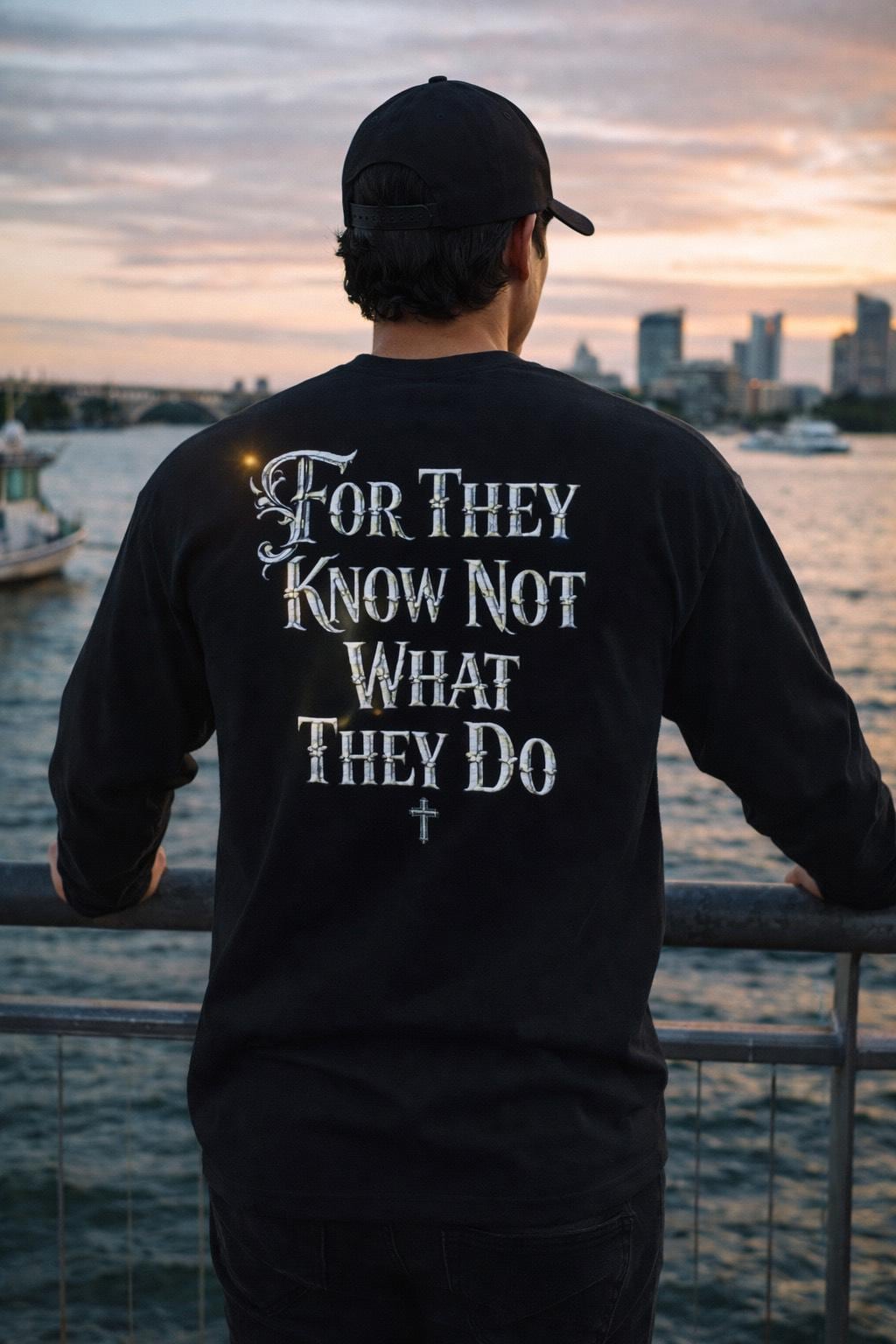 Christian Graphic Shirt Father Forgive Them Long Sleeve Tee | Faith Based Apparel | Bold Christian Streetwear | Inspirational Gift