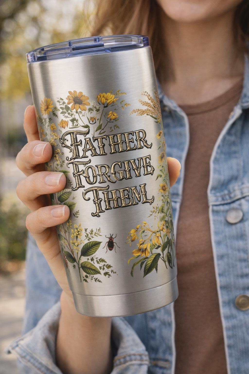 Father Forgive Them Tumbler | Floral Christian Travel Mug