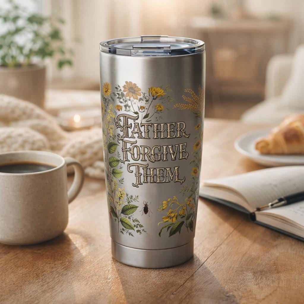 Father Forgive Them Tumbler | Floral Christian Travel Mug