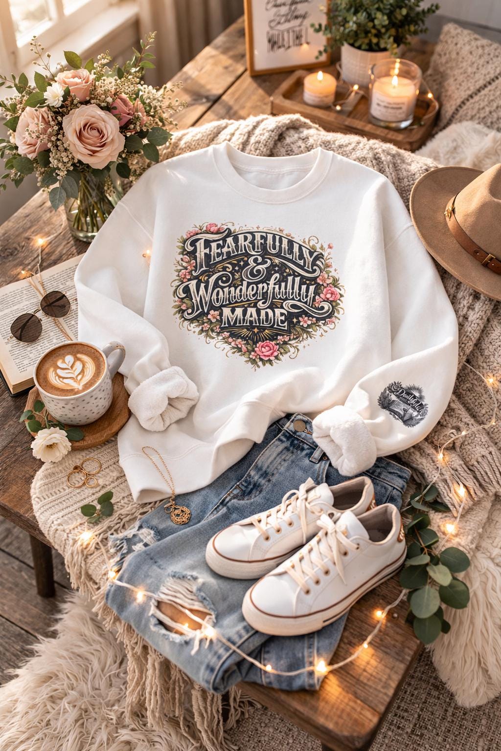 Fearfully & Wonderfully Made Floral Crewneck Sweatshirt | Christian Inspirational Pullover