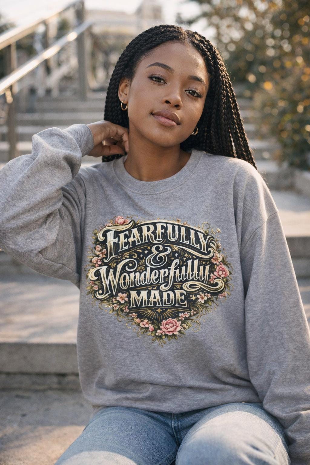 Fearfully & Wonderfully Made Floral Crewneck Sweatshirt | Christian Inspirational Pullover