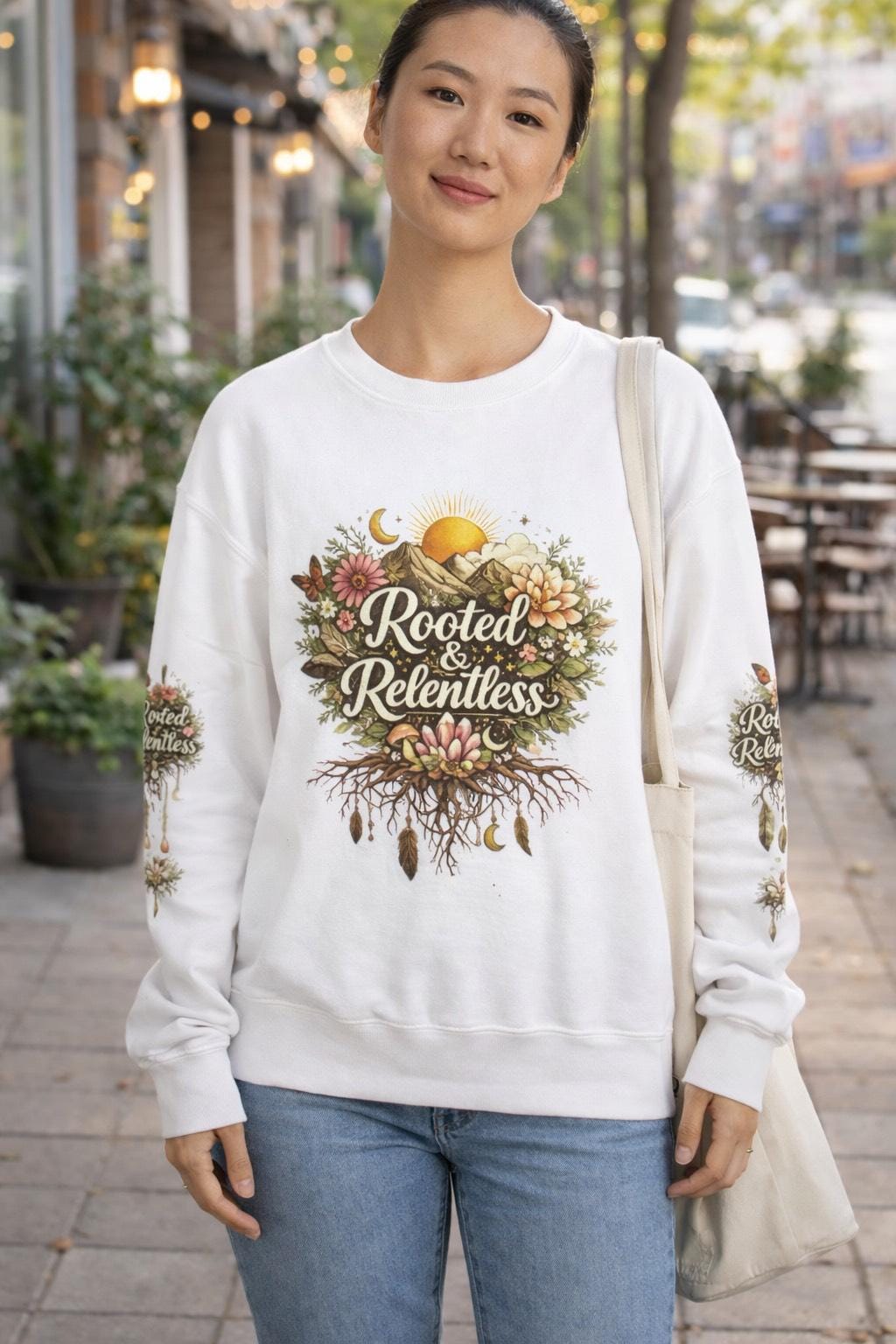 Rooted & Relentless Crewneck Sweatshirt | Botanical Strength, Resilience