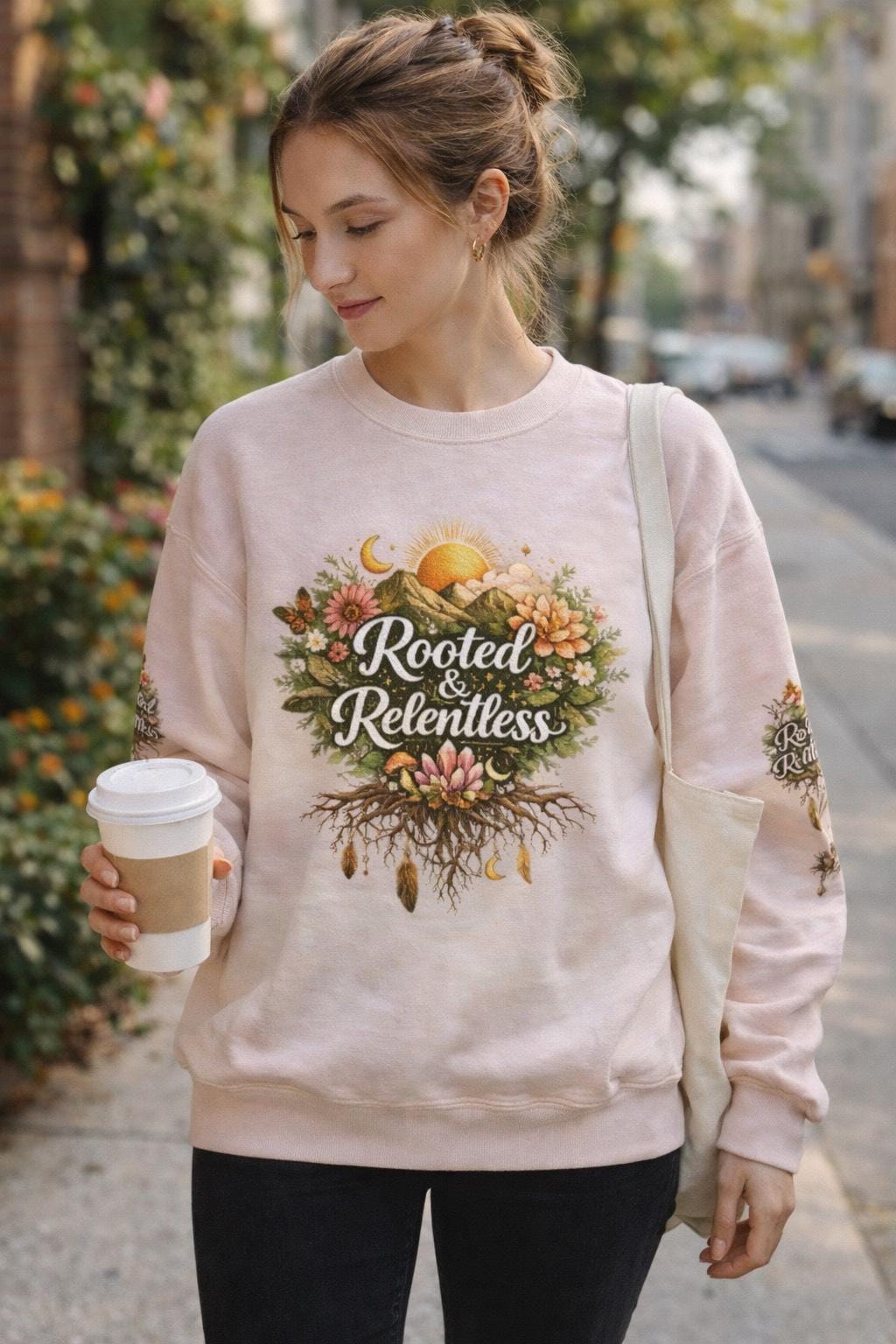 Rooted & Relentless Crewneck Sweatshirt | Botanical Strength, Resilience
