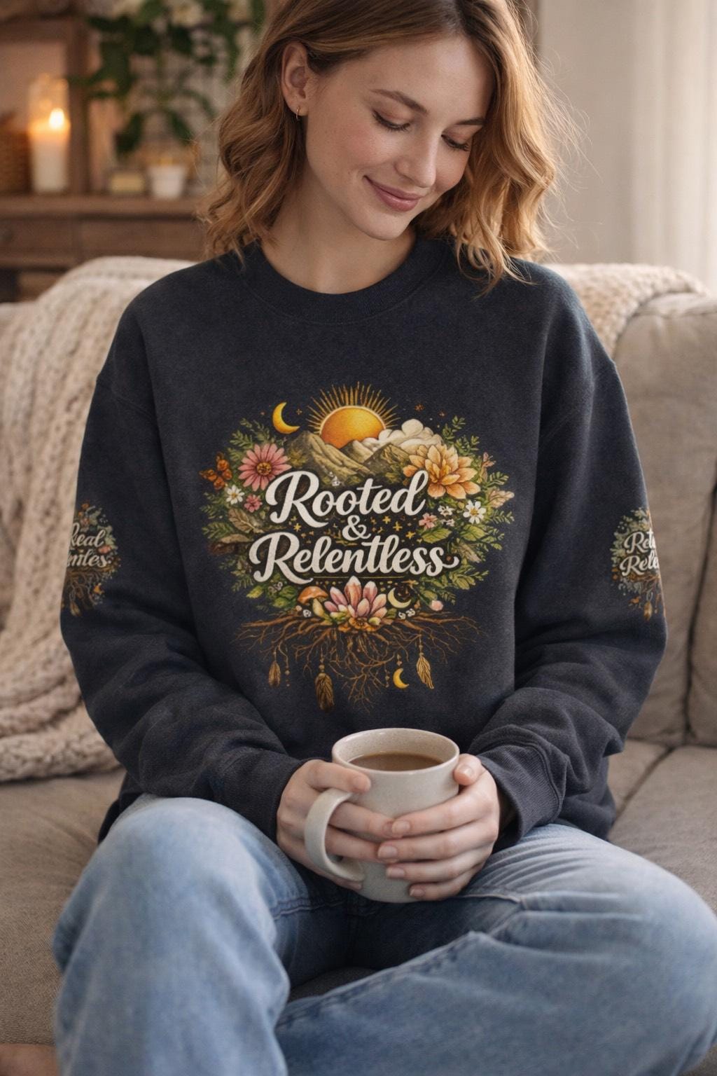 Rooted & Relentless Crewneck Sweatshirt | Botanical Strength, Resilience