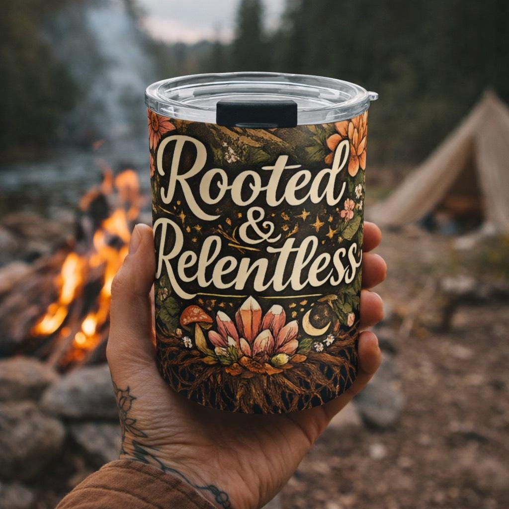 Rooted & Relentless Tumbler | Botanical Floral Travel Mug