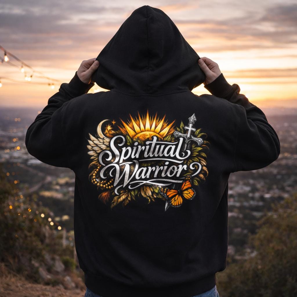 Spiritual Warrior Motivational Quote Hoodie | Faith Floral Streetwear