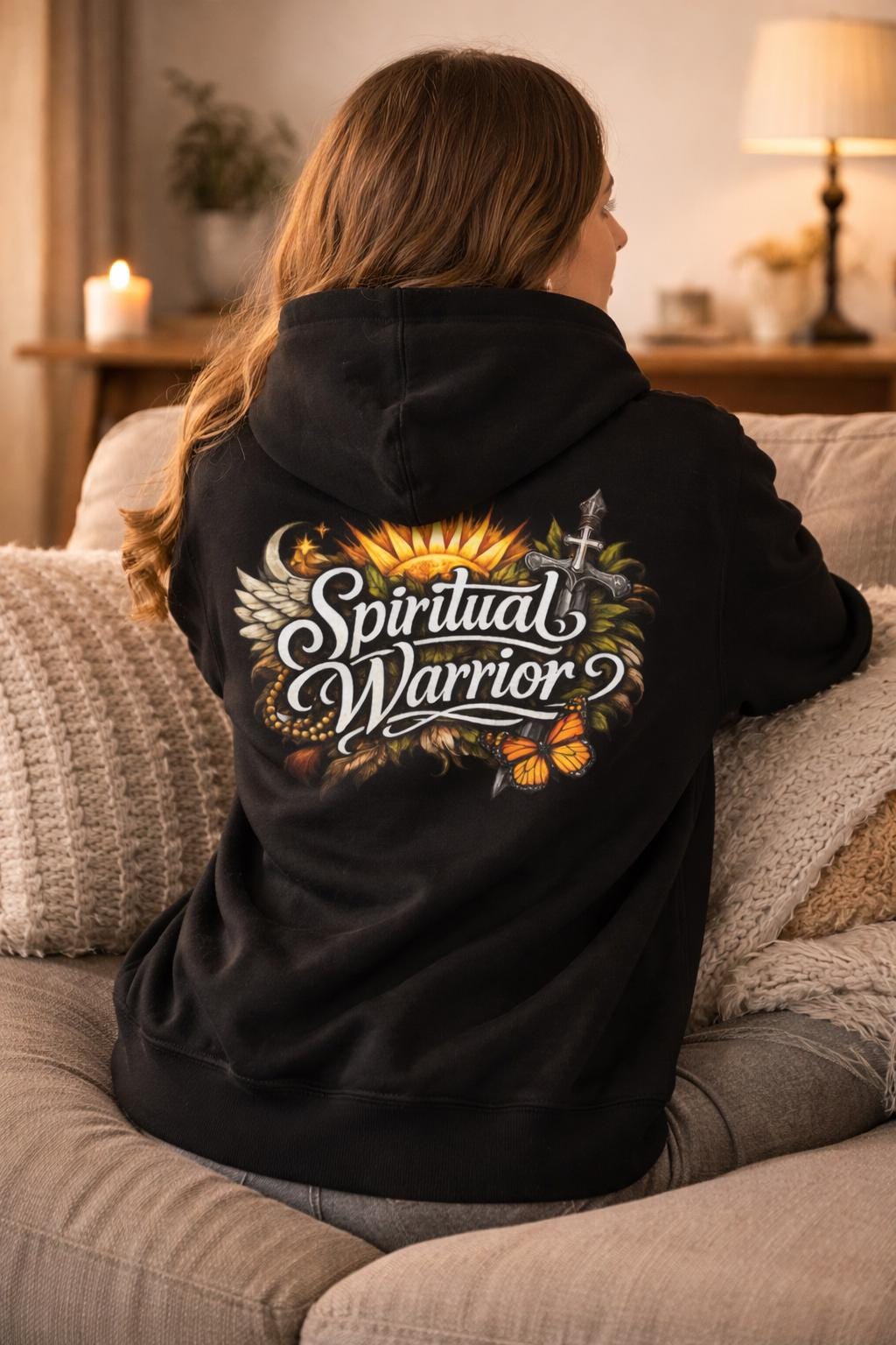 Spiritual Warrior Motivational Quote Hoodie | Faith Floral Streetwear