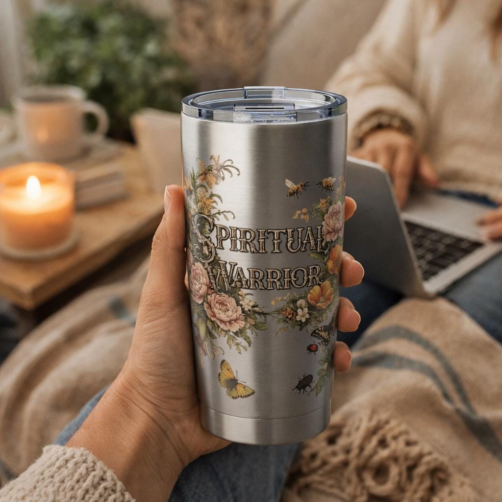 Spiritual Warrior Tumbler | Floral Christian Travel Mug