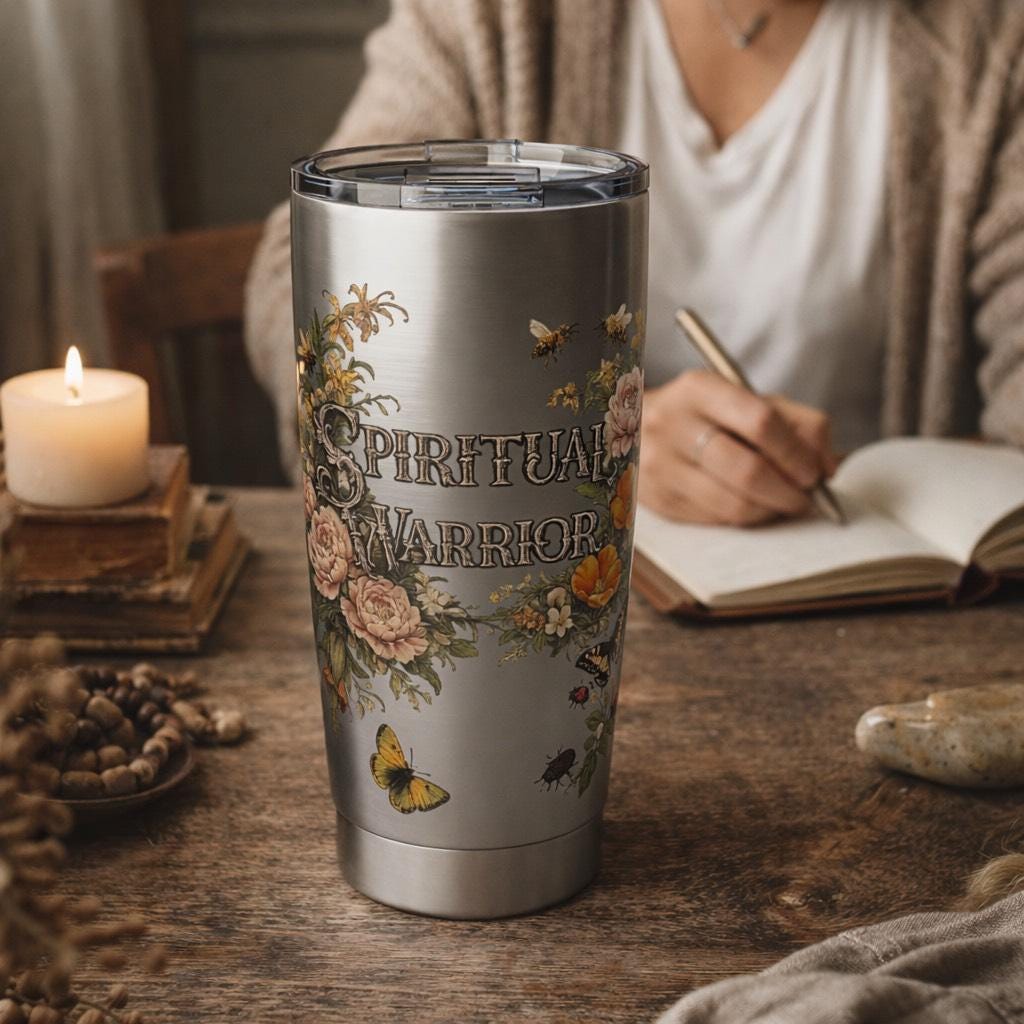 Spiritual Warrior Tumbler | Floral Christian Travel Mug