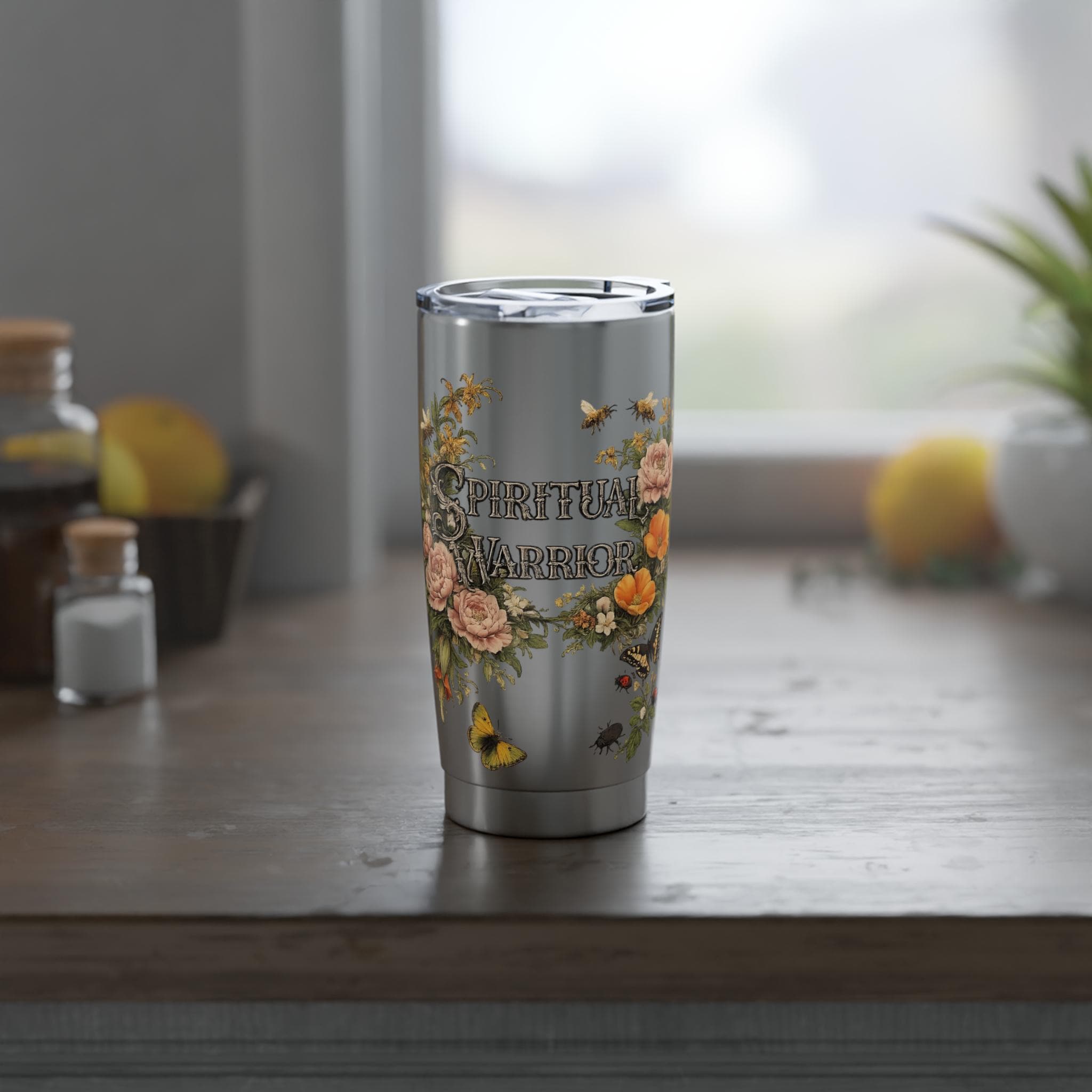 Spiritual Warrior Tumbler | Floral Christian Travel Mug
