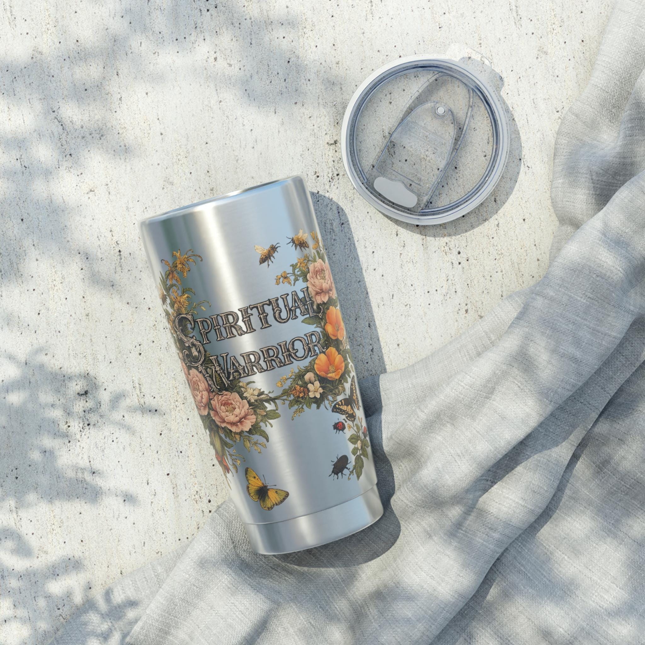 Spiritual Warrior Tumbler | Floral Christian Travel Mug